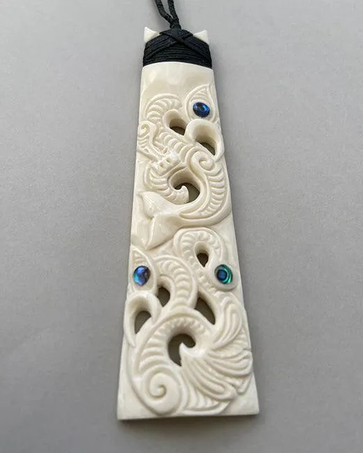 Maori Long Bone Double Manaia Toki Necklace