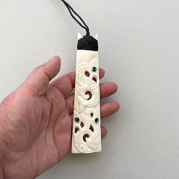 Maori Long Bone Double Manaia Toki Necklace