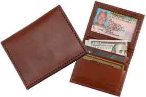 Medium Brown Premium Leather Bifold Credit Card Wallet With ID Window