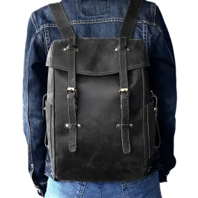 Men Vintage Business Outdoor Large Capacity School College Bookbag PU Leather Contrast Color 14 Inch Laptop Bag