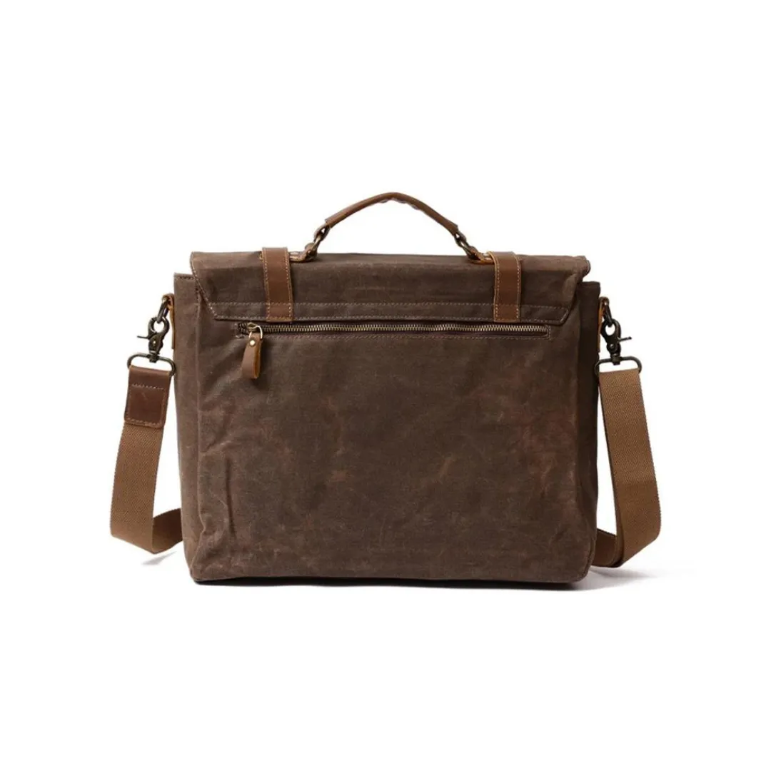 Men Waxed Canvas Leather Messenger Bag, Shoulder Bag