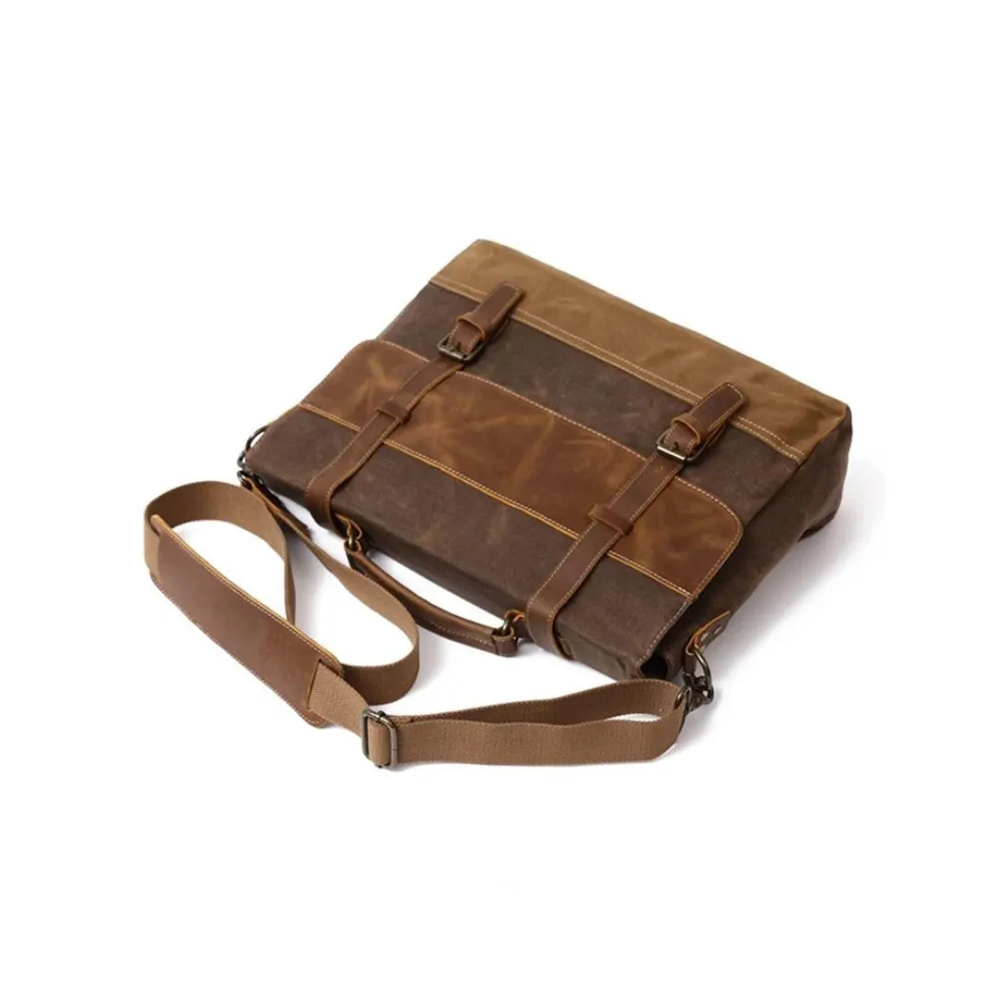 Men Waxed Canvas Leather Messenger Bag, Shoulder Bag