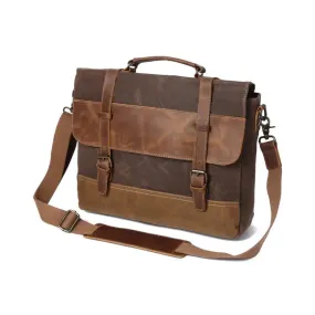 Men Waxed Canvas Leather Messenger Bag, Shoulder Bag