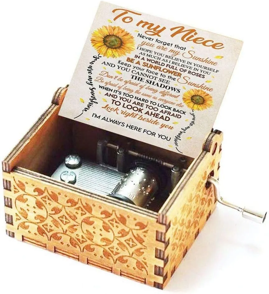 Music Box for Niece from Unlce or Auntie Hand Crank Engraved Musical Box