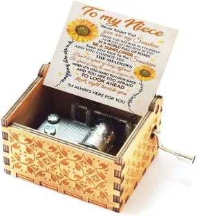 Music Box for Niece from Unlce or Auntie Hand Crank Engraved Musical Box