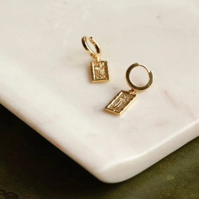 Palm Engraved Drop 18ct Gold Plated Earrings WE10_GP