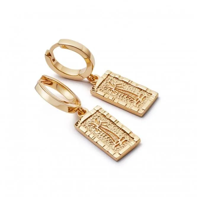 Palm Engraved Drop 18ct Gold Plated Earrings WE10_GP