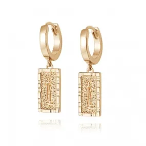 Palm Engraved Drop 18ct Gold Plated Earrings WE10_GP