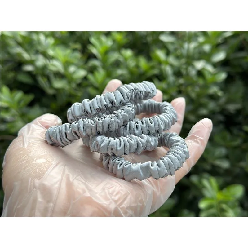 Pastel Grey Green silk scrunchies mini