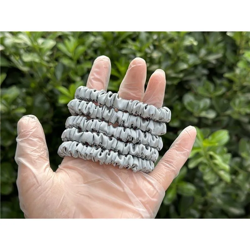 Pastel Grey Green silk scrunchies mini