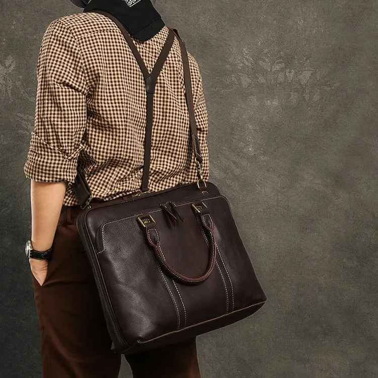 Personalized Leather Briefcase Anniversary Gift for Him Shoulder Bag Top Handle Leather Bag Laptop Bag
