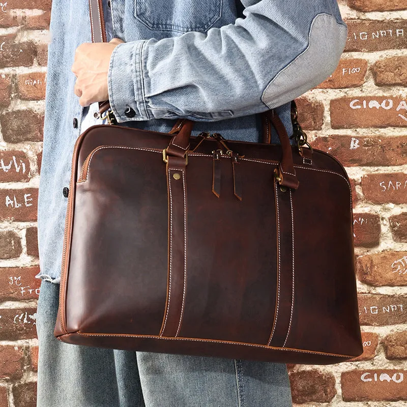 Personalized Leather Briefcase Anniversary Gift for Him Shoulder Bag Top Handle Leather Bag Laptop Bag