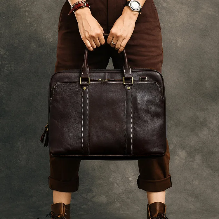 Personalized Leather Briefcase Anniversary Gift for Him Shoulder Bag Top Handle Leather Bag Laptop Bag
