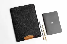 Protective MacBook Laptop Sleeve/ Dark grey felt & Vegetable tanned leather/