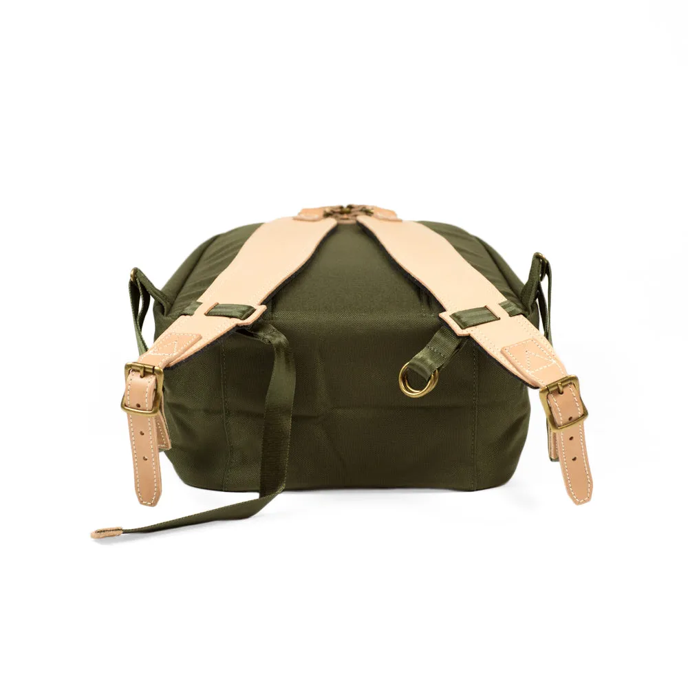 "Surpass" backpack, olive green Cordura and natural leather