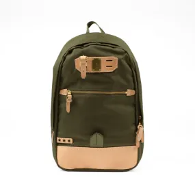 "Surpass" backpack, olive green Cordura and natural leather