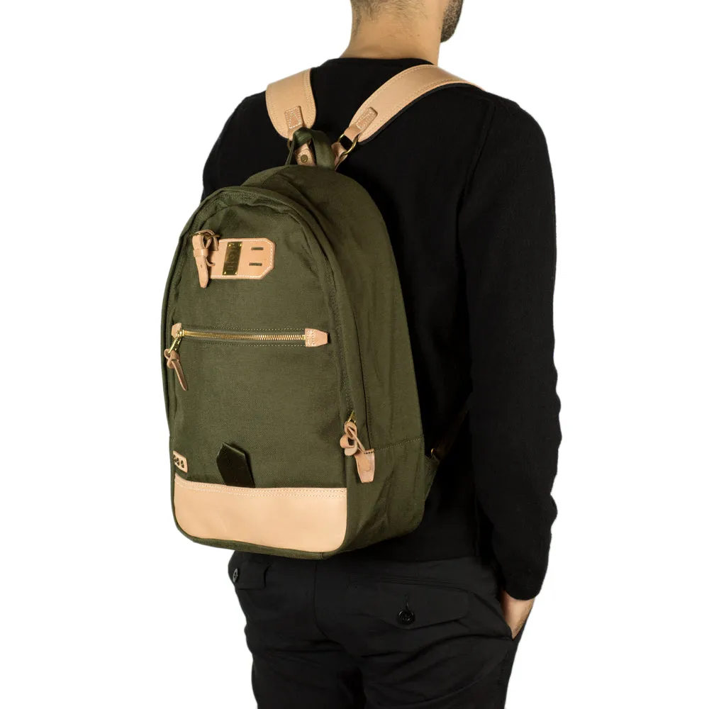 "Surpass" backpack, olive green Cordura and natural leather