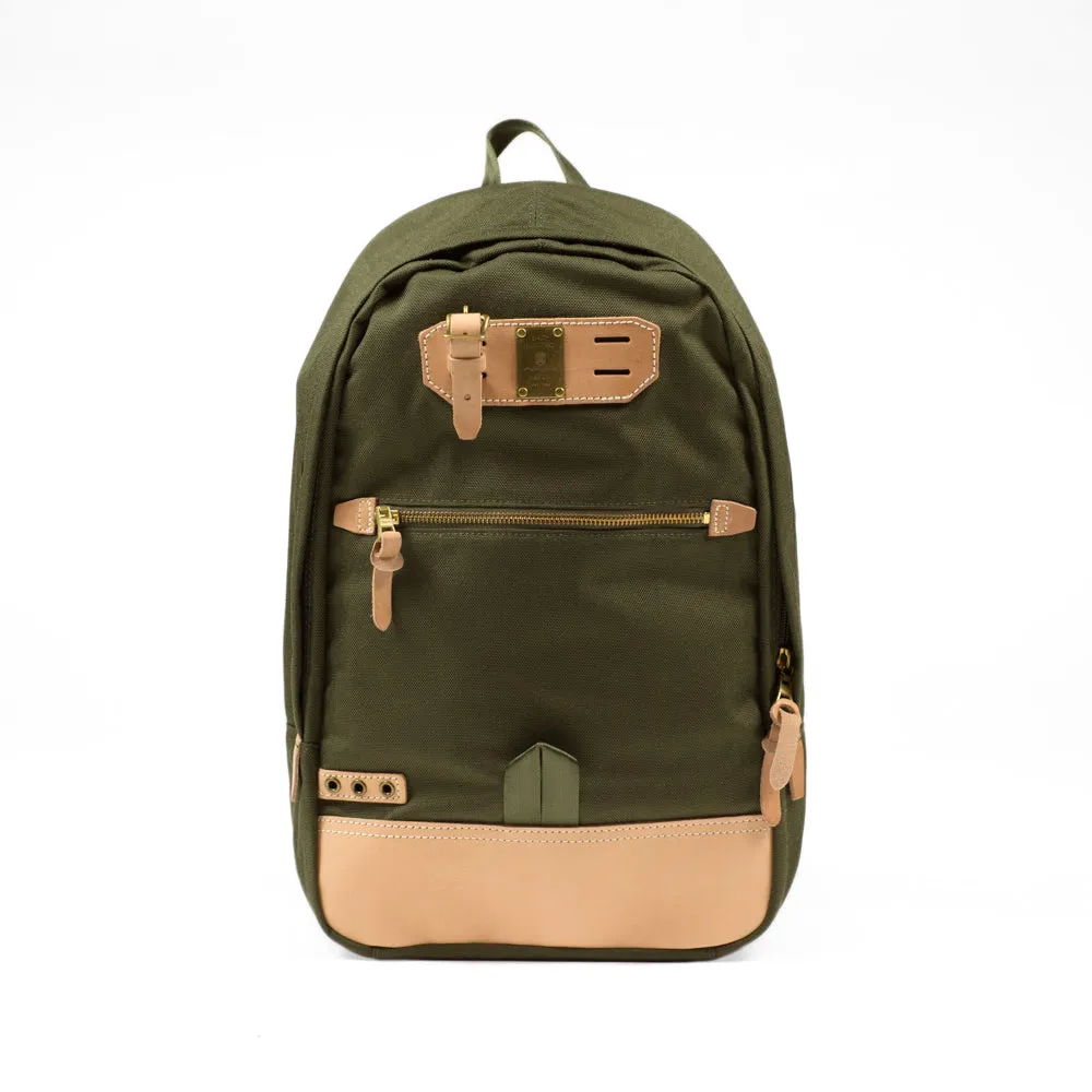 "Surpass" backpack, olive green Cordura and natural leather
