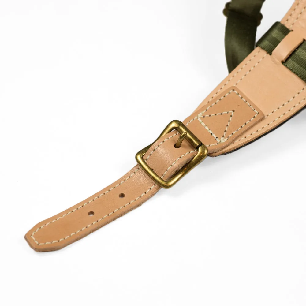 "Surpass" backpack, olive green Cordura and natural leather