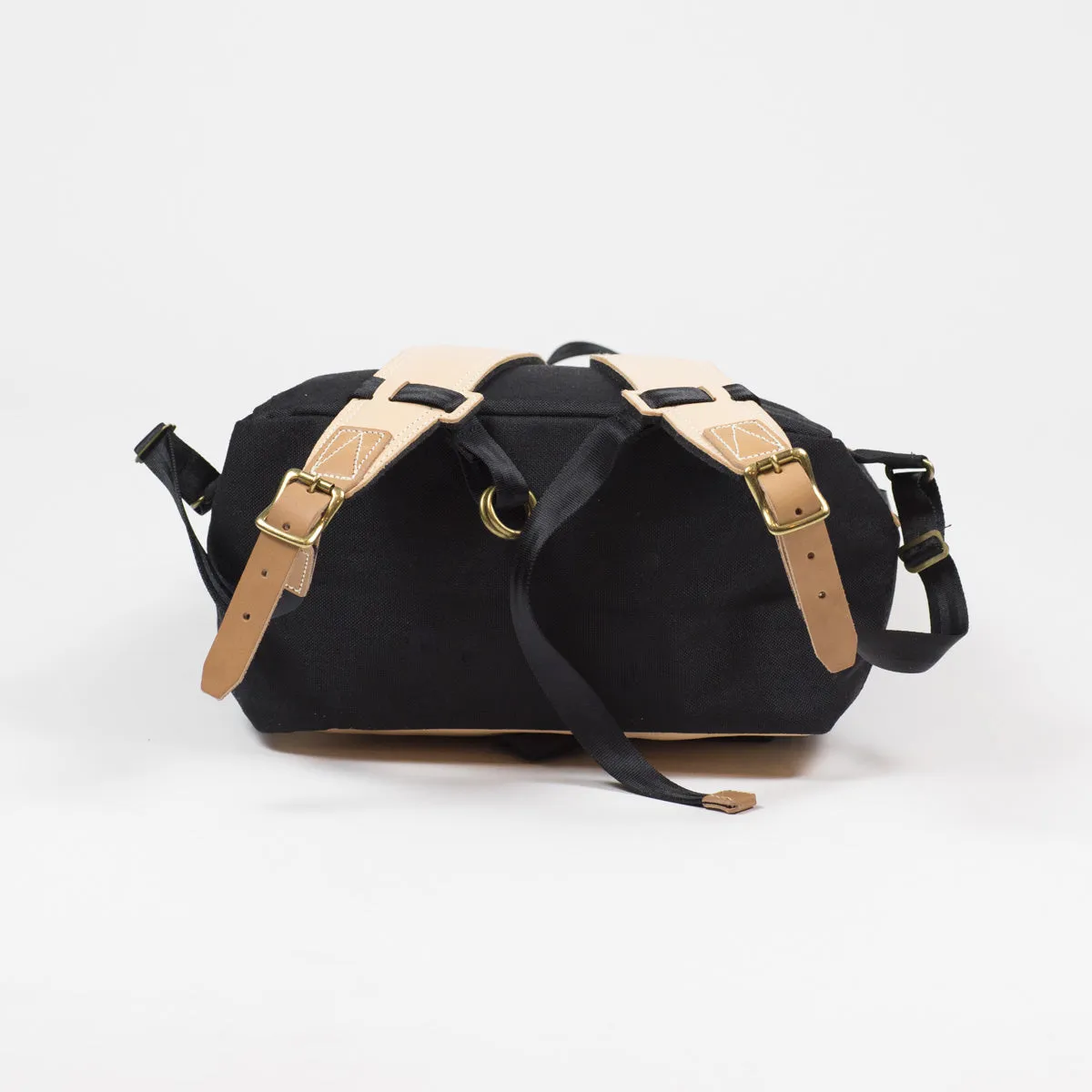 "Surpass" roll-top backpack, black Cordura and natural leather