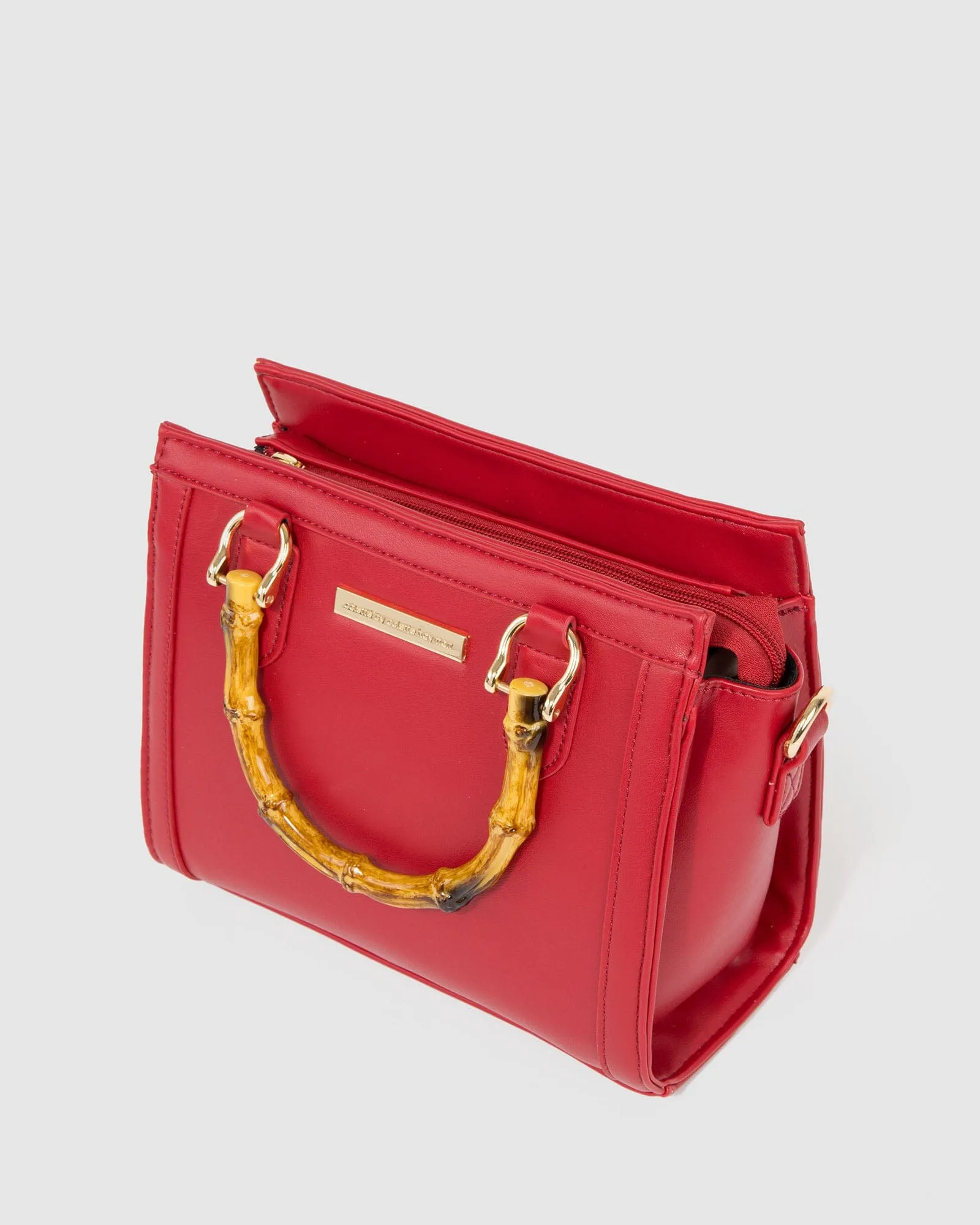 Red Sia Bamboo Handle Tote Bag