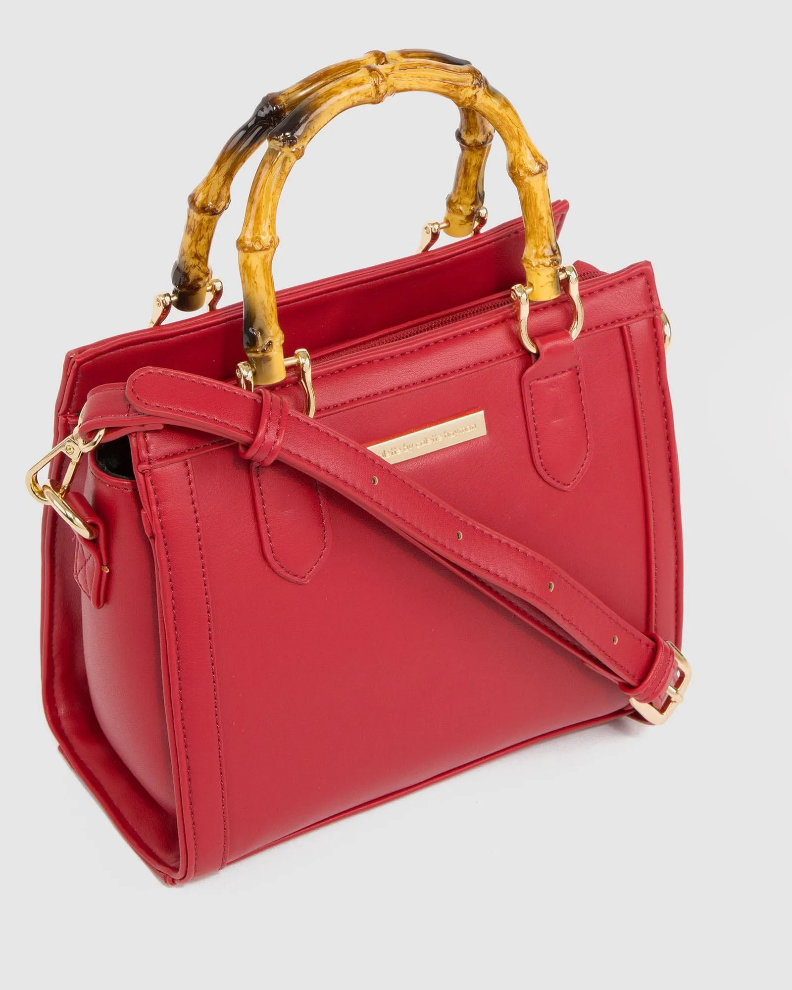 Red Sia Bamboo Handle Tote Bag
