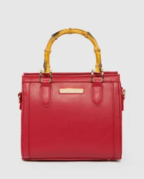 Red Sia Bamboo Handle Tote Bag
