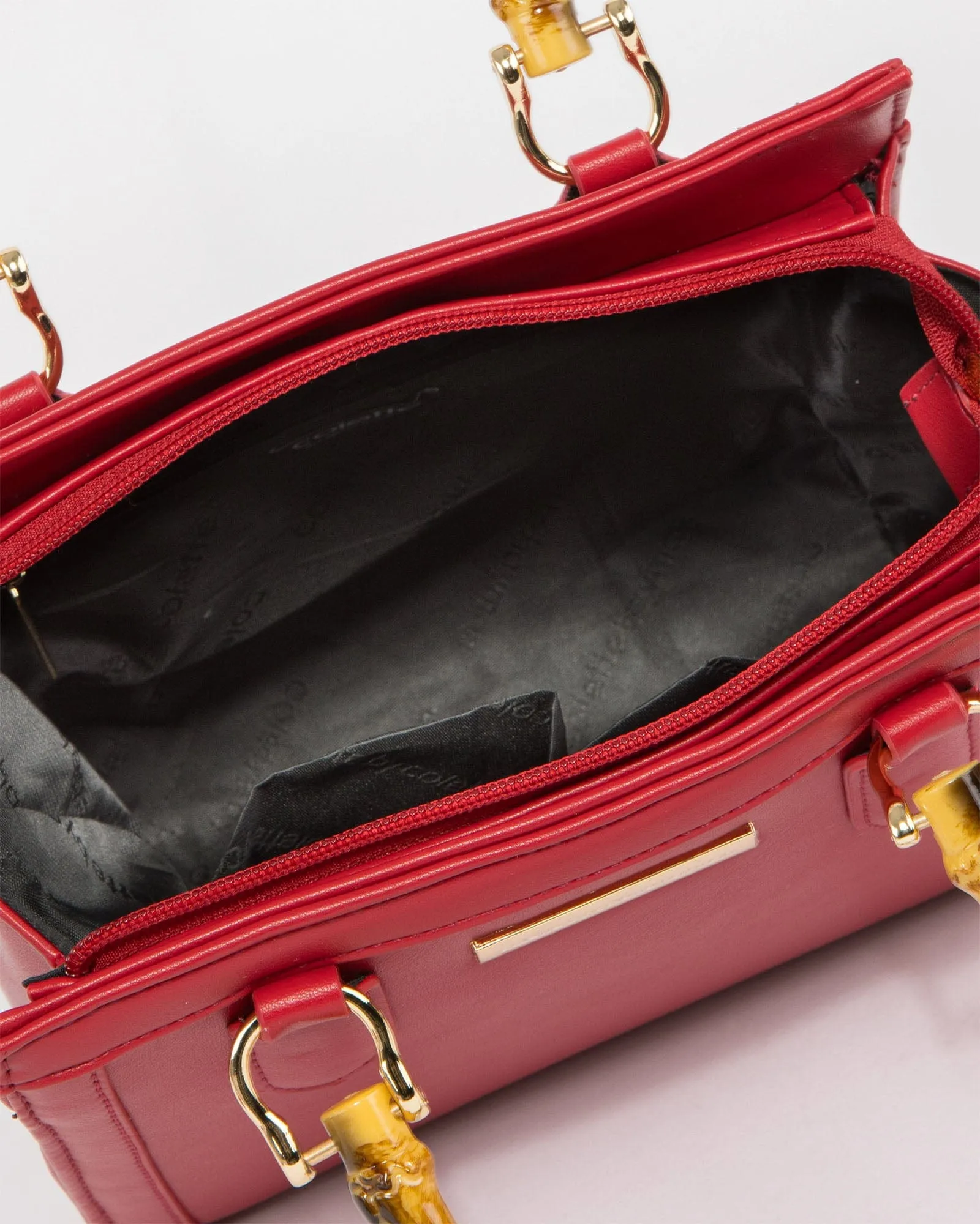 Red Sia Bamboo Handle Tote Bag