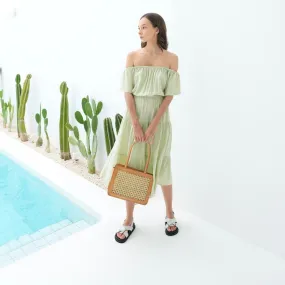 Regina Off-the-shoulder Midi Dress in Pistachio