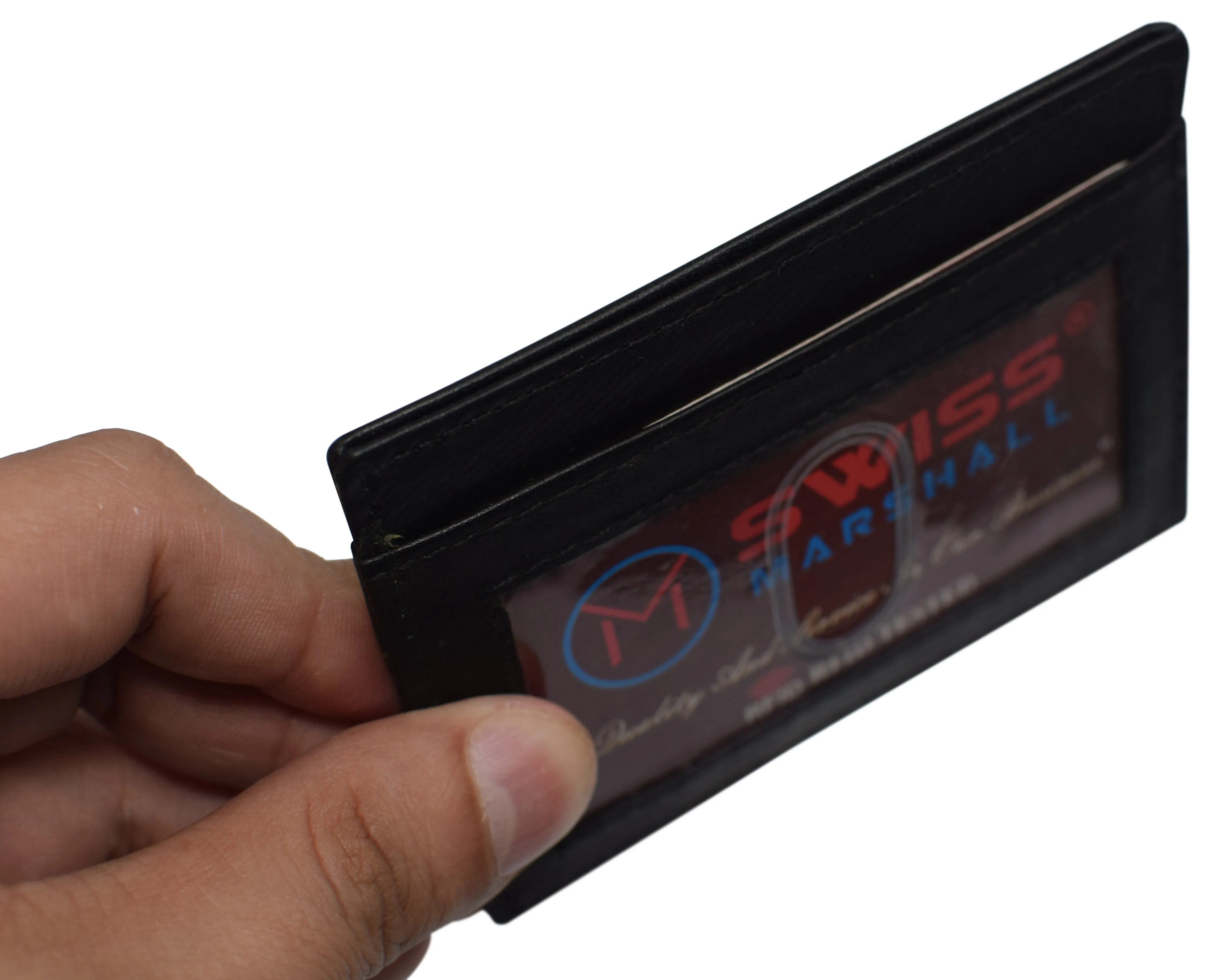 RFID Blocking Front Pocket Slim Leather Bifold Wallet Credit Card Case Holder ID Window