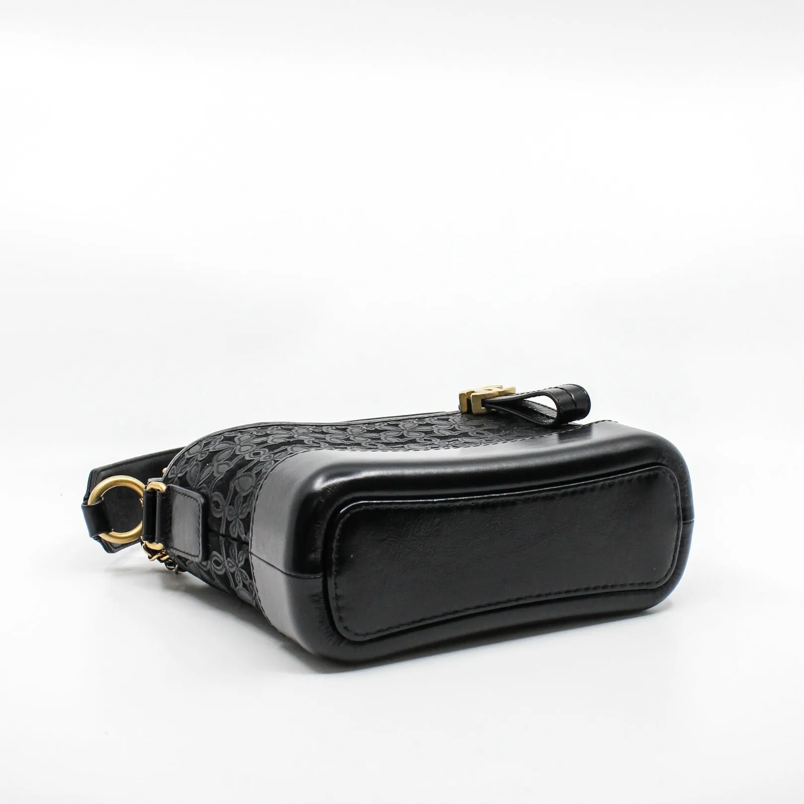 Small Gabrielle In Black Calfskin and Wool Felt Hobo Bag With Logo Handle Laser Cut Seri 28