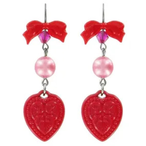Tarina Tarantino Candy Cameo Lucite Heart Pierced Earrings (Red)