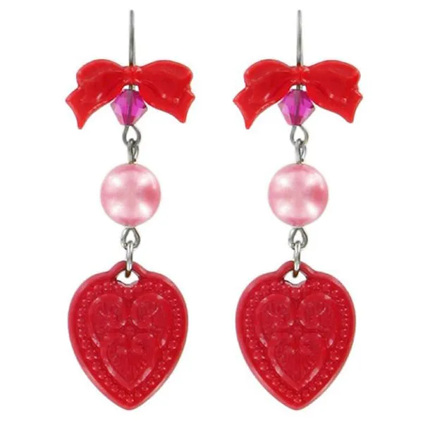 Tarina Tarantino Candy Cameo Lucite Heart Pierced Earrings (Red)