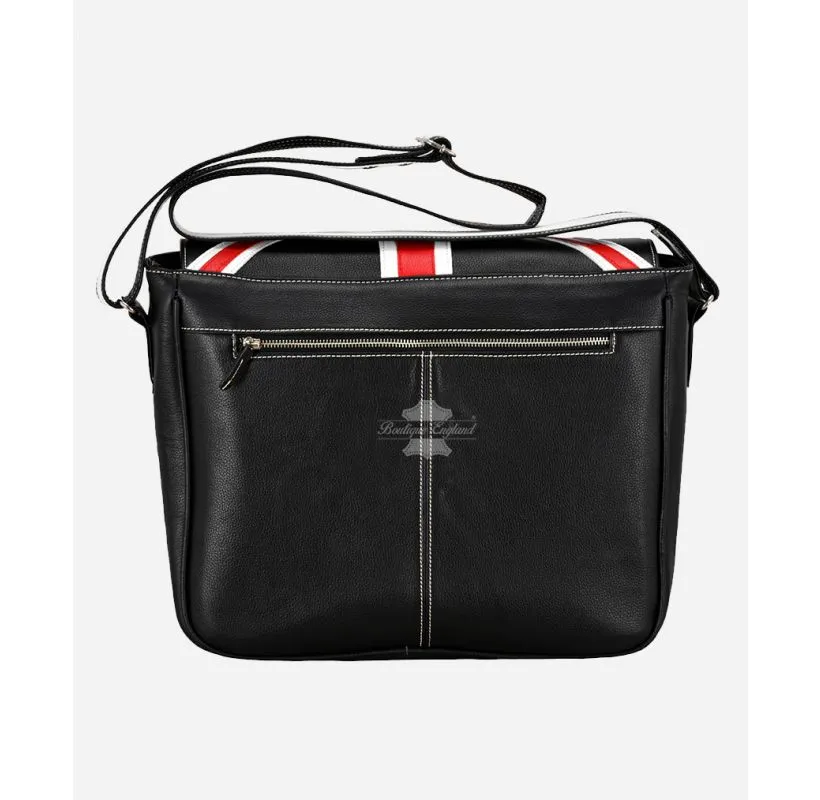 Union Jack Leather Cross Body Bag Unisex Laptop Satchel, Messenger Bag