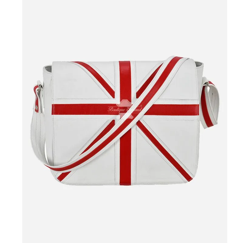 Union Jack Leather Cross Body Bag Unisex Laptop Satchel, Messenger Bag