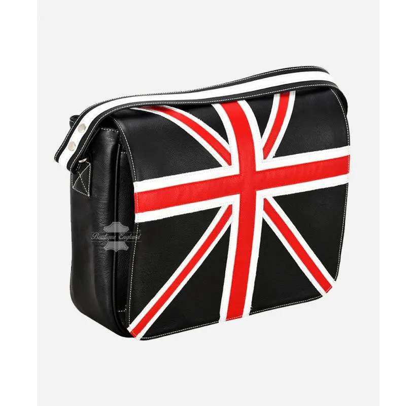 Union Jack Leather Cross Body Bag Unisex Laptop Satchel, Messenger Bag