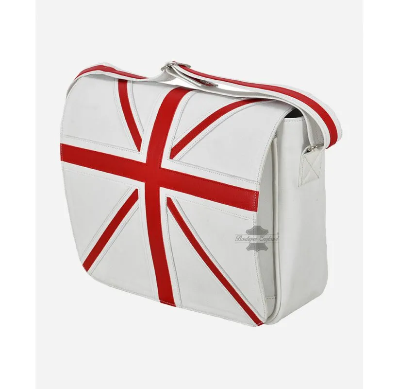 Union Jack Leather Cross Body Bag Unisex Laptop Satchel, Messenger Bag