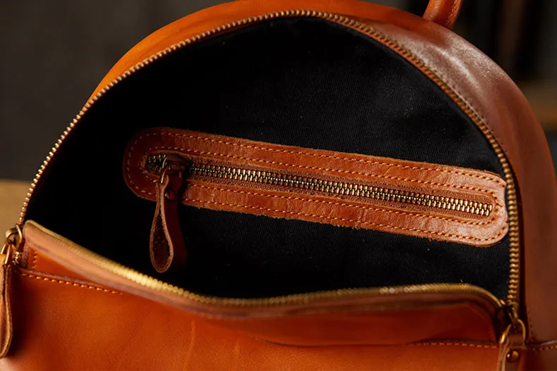 Vintage Women's Brown Leather Backpack Purse Ladies Small Leather Rucksack