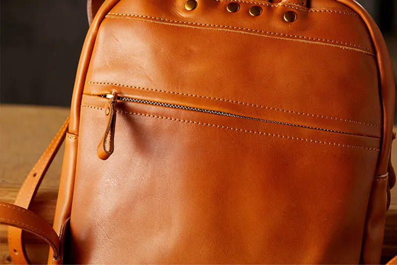 Vintage Women's Brown Leather Backpack Purse Ladies Small Leather Rucksack
