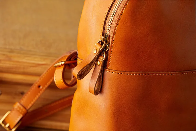 Vintage Women's Brown Leather Backpack Purse Ladies Small Leather Rucksack