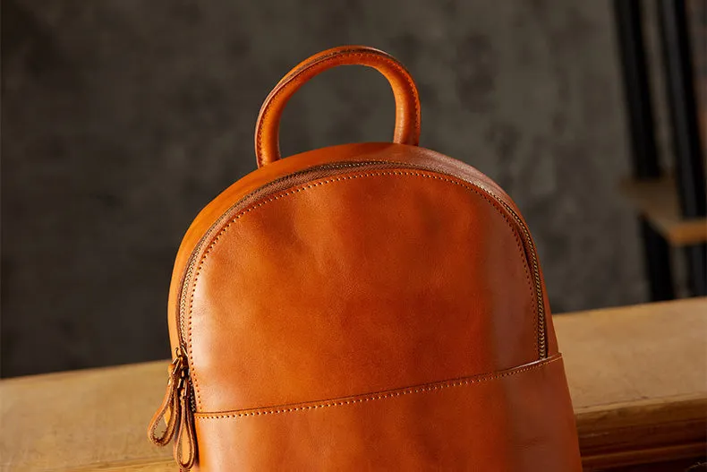 Vintage Women's Brown Leather Backpack Purse Ladies Small Leather Rucksack