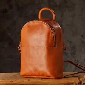 Vintage Women's Brown Leather Backpack Purse Ladies Small Leather Rucksack
