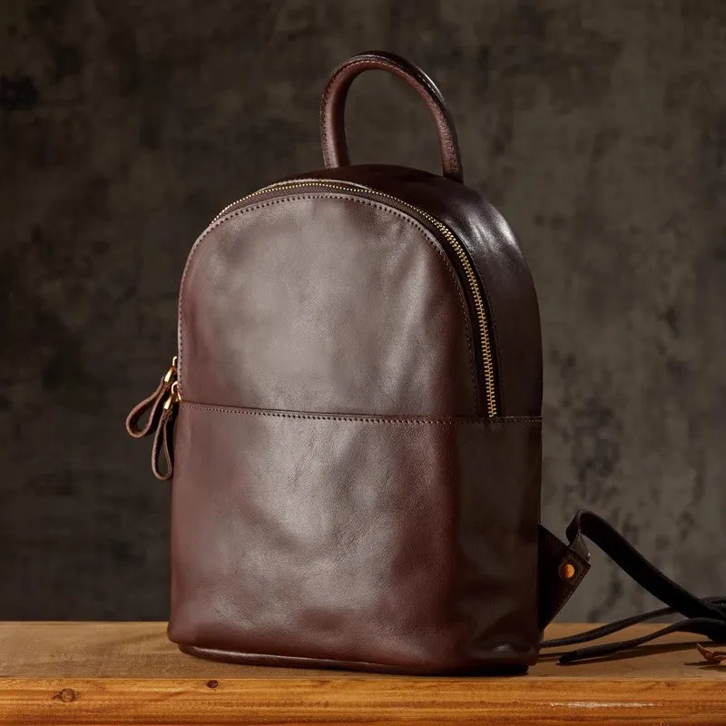Vintage Women's Brown Leather Backpack Purse Ladies Small Leather Rucksack