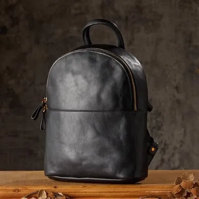 Vintage Women's Brown Leather Backpack Purse Ladies Small Leather Rucksack