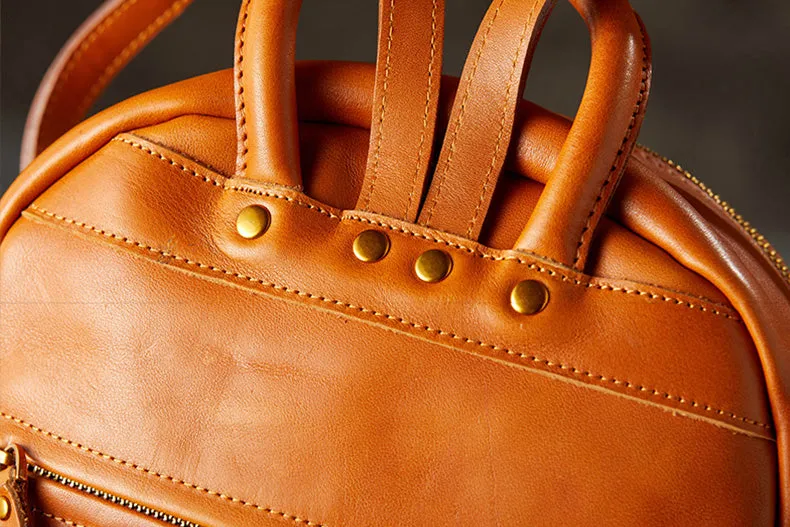 Vintage Women's Brown Leather Backpack Purse Ladies Small Leather Rucksack