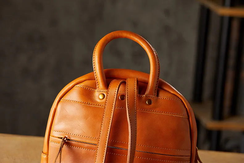 Vintage Women's Brown Leather Backpack Purse Ladies Small Leather Rucksack