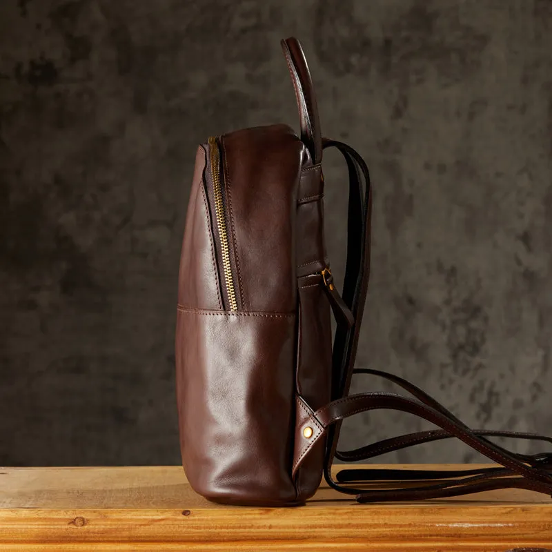 Vintage Women's Brown Leather Backpack Purse Ladies Small Leather Rucksack