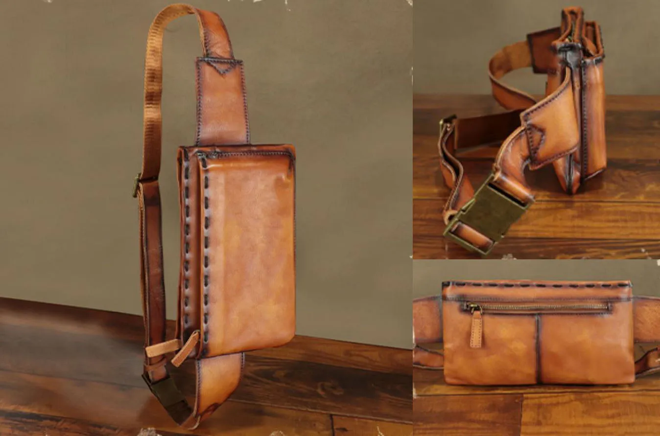Vintage Womens Crossbody Chest Bag Leather Sling Bags For Women