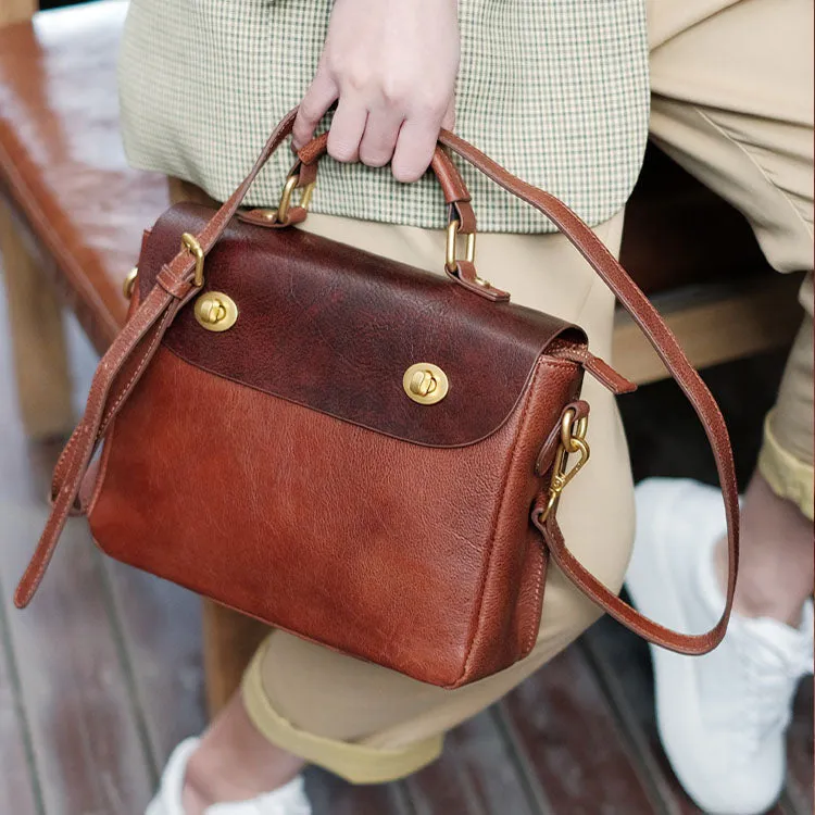 Vintage Women's Leather Top Handle Satchel Bag Purse Messenger Bag For Women