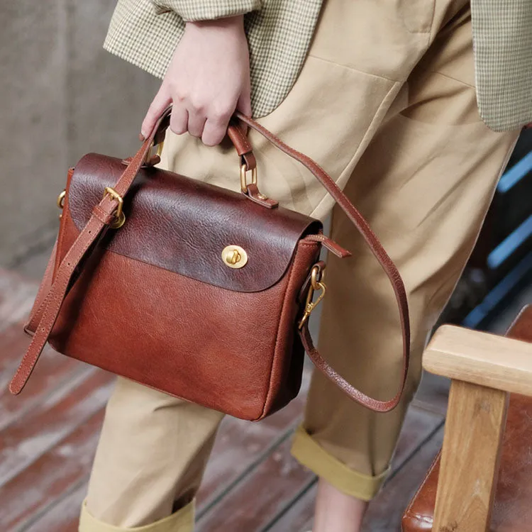 Vintage Women's Leather Top Handle Satchel Bag Purse Messenger Bag For Women